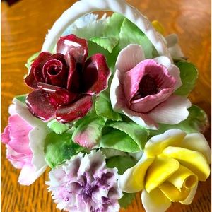ROYAL DALTON BASKET OF PORCELAIN FLOWERS, MOTHERS DAY GIFT ENGLAND